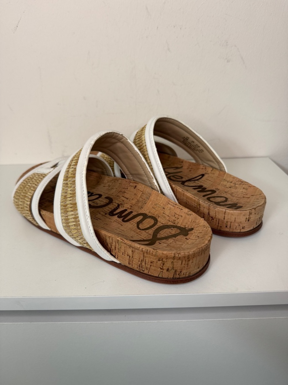 Sam Edelman White Natural Raffia Cork Slide Sandals Womens Summer Resort - Picture 8 of 11